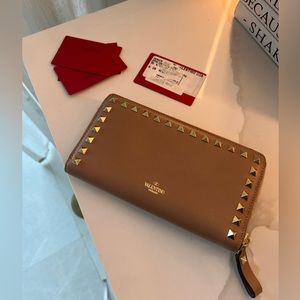 Valentino Garavani Beige Wallet with Gold Accents